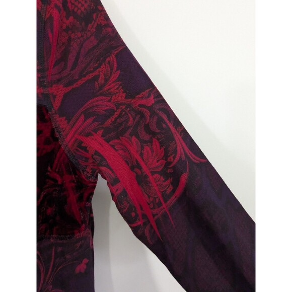 Romantic Goth Fairy Red Black Long Sleeve Velvet Burnout Blouse Renaissance Sz M - Picture 7 of 10